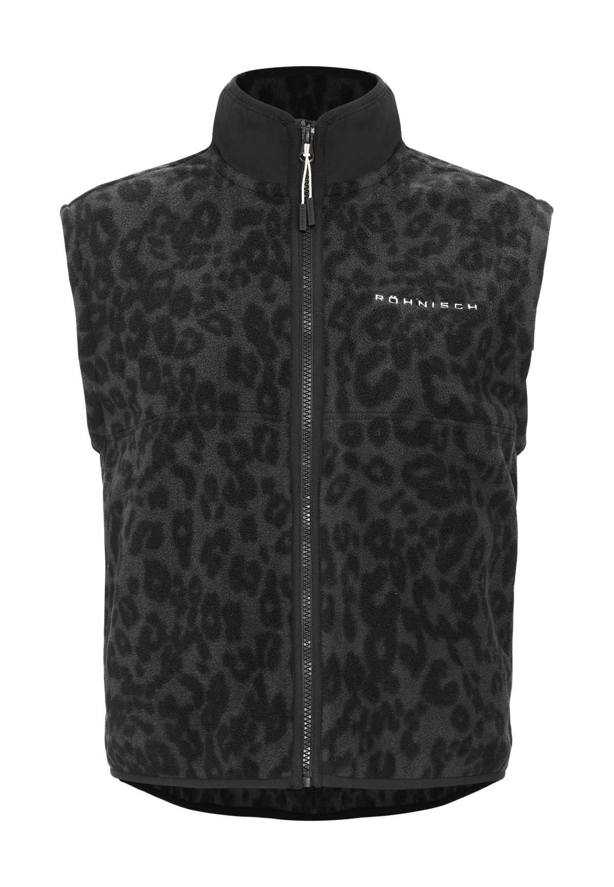 Thermal Zip Up Fleece Vest, Grey Leo Print