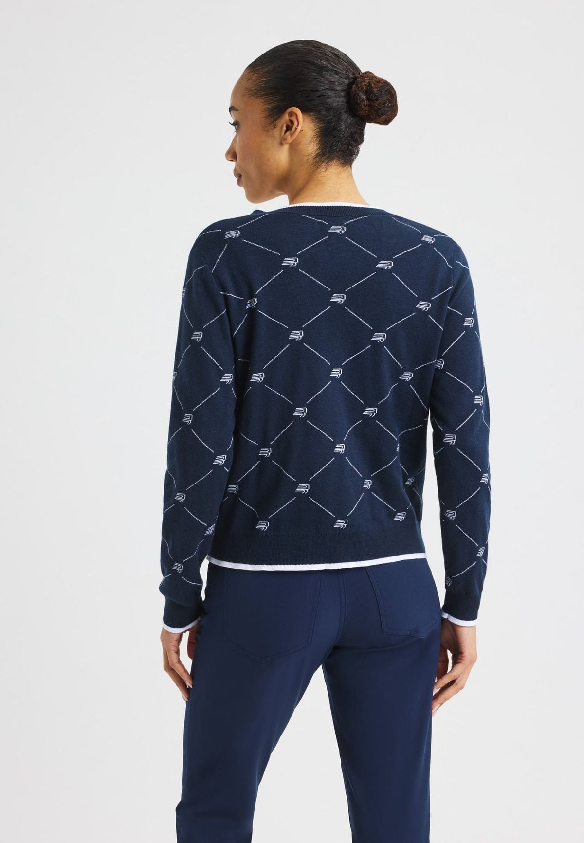 R Logo Cardigan, R Check Navy