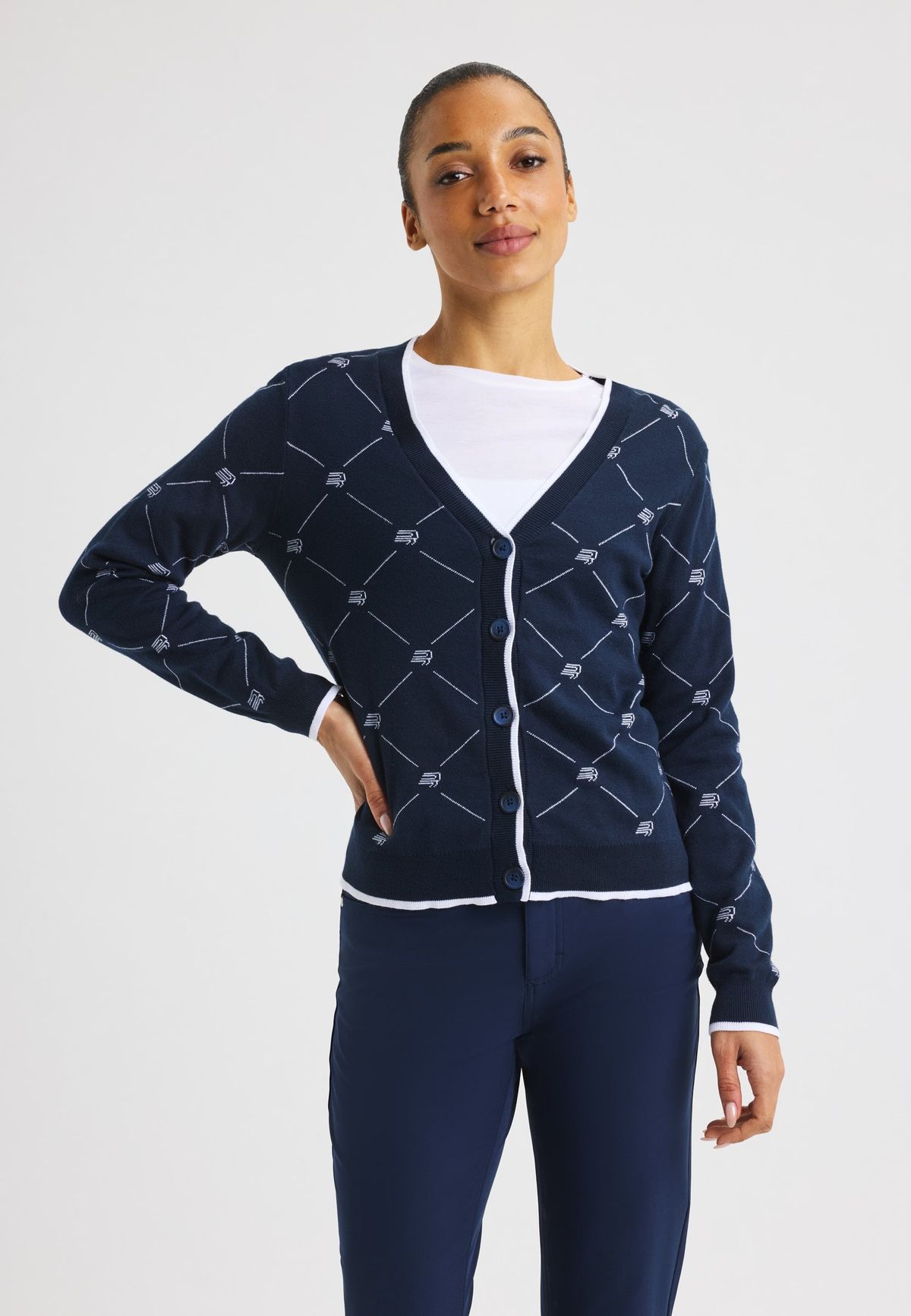 R Logo Cardigan, R Check Navy