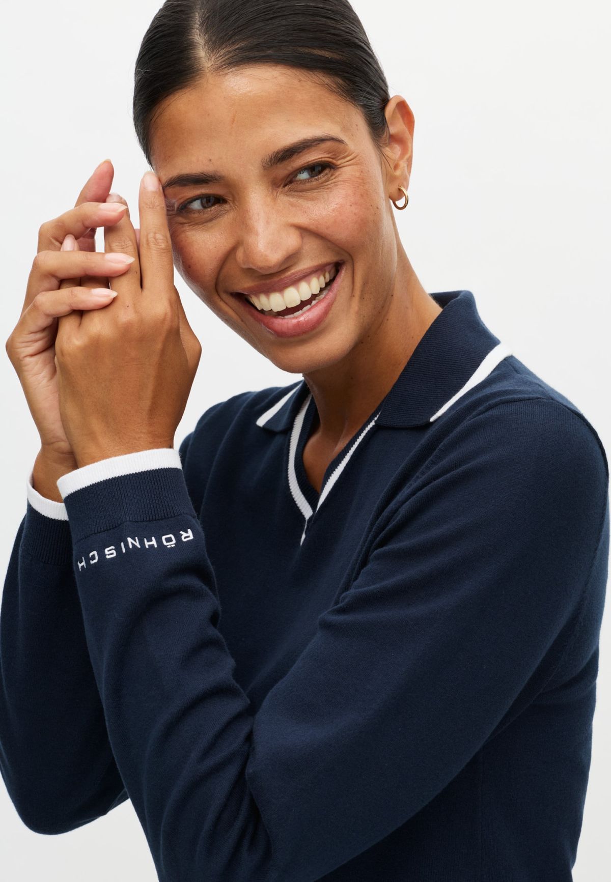 Swing Knitted Long Sleeve Poloshirt, Navy