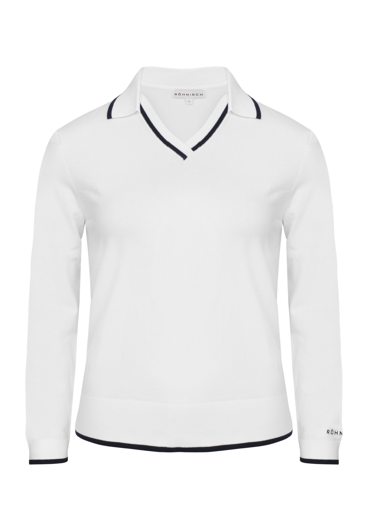 Swing Knitted Long Sleeve Poloshirt, White/Navy