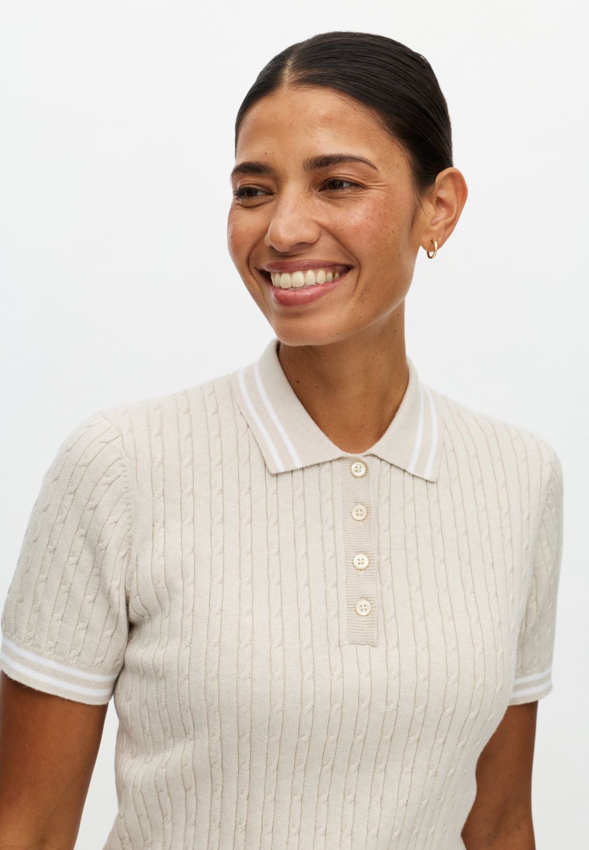 Classic Cable Poloshirt, Oatmeal
