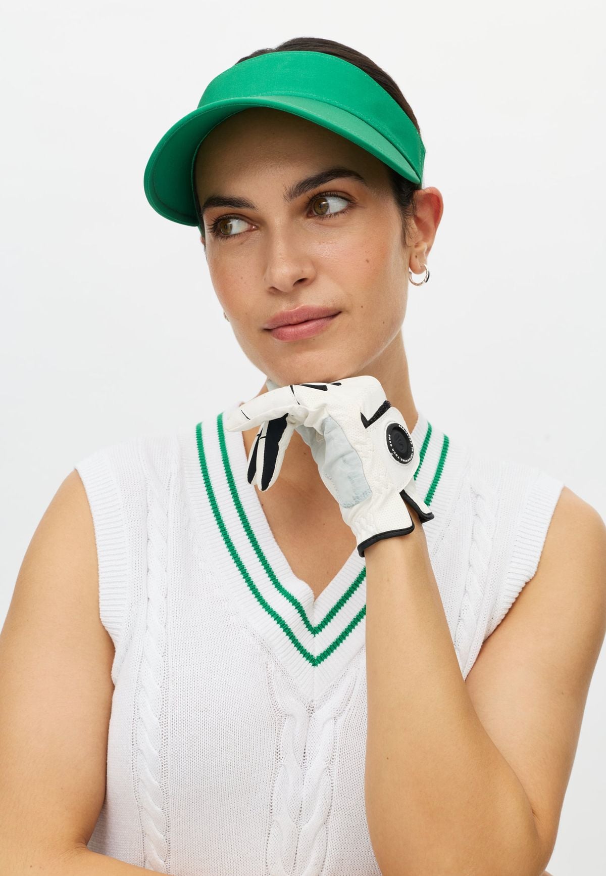 Cotton Cable Vest, White/Green