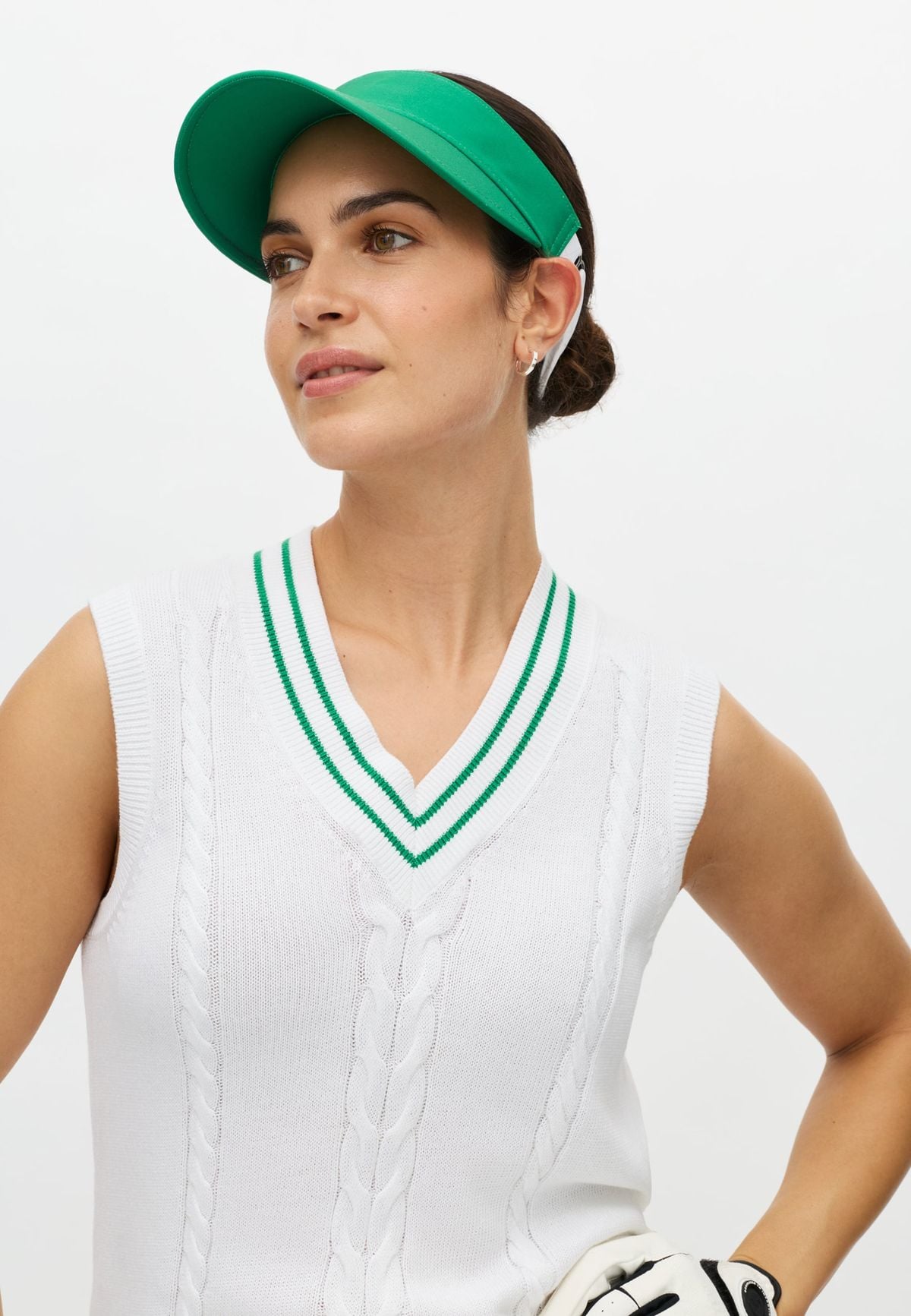 Cotton Cable Vest, White/Green