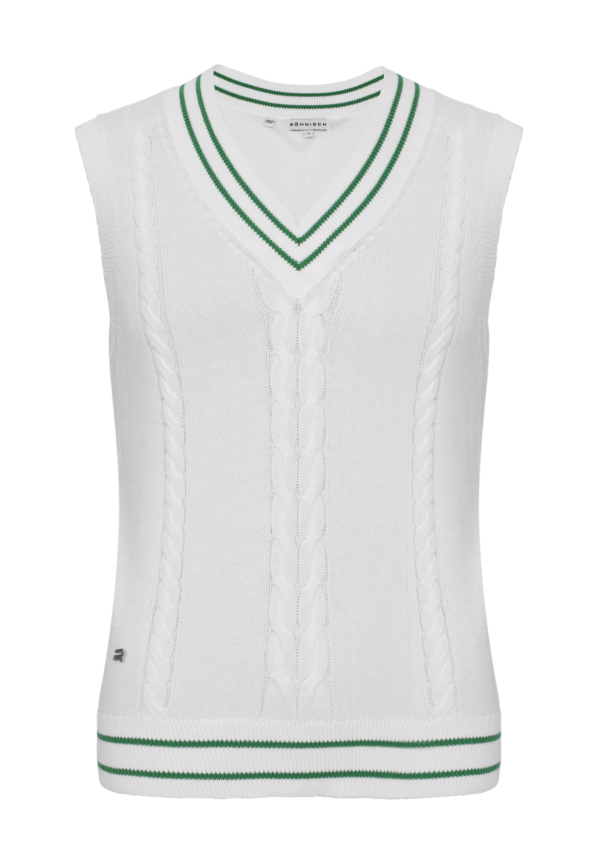 Cotton Cable Vest, White/Green