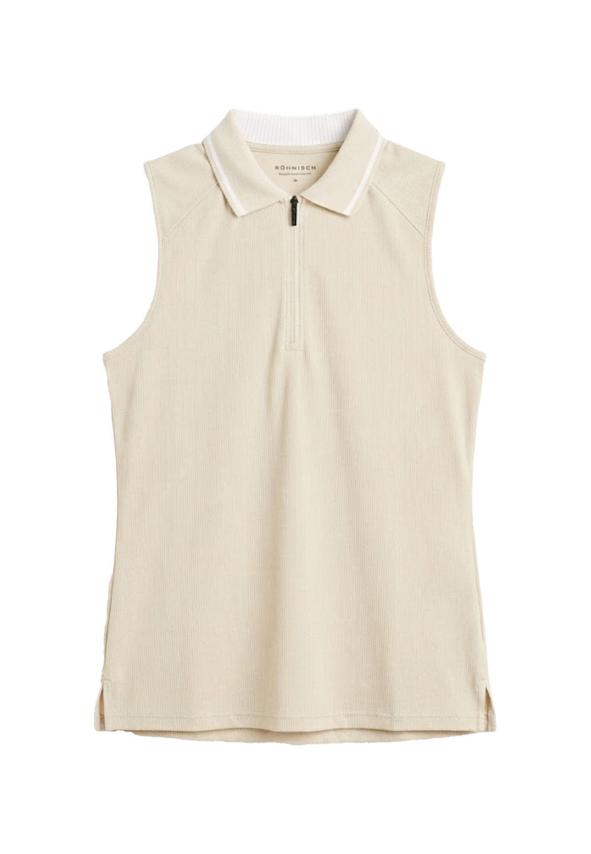 Rib Sleeveless Poloshirt, Oatmeal
