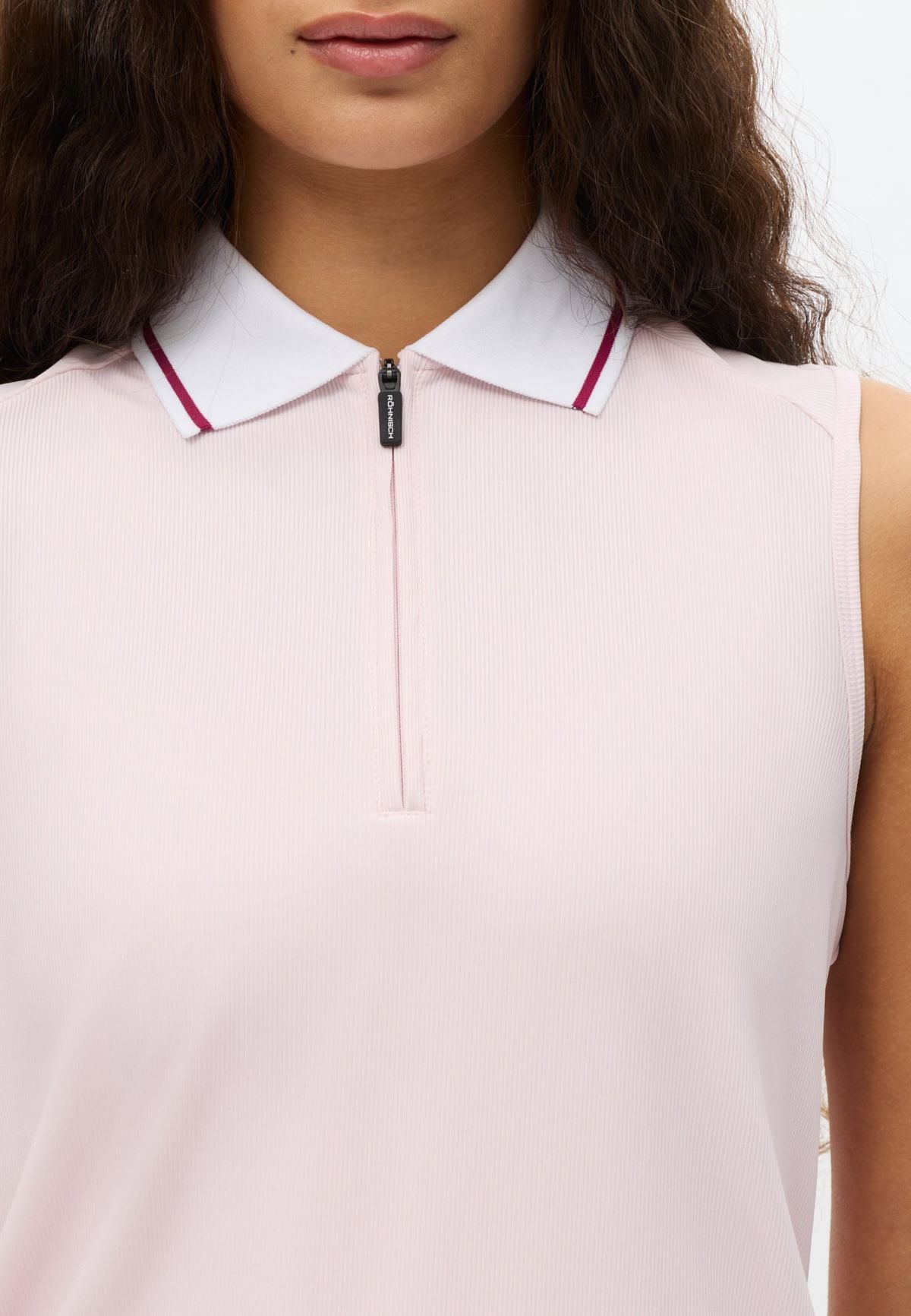 Rib Sleeveless Poloshirt, Cradle Pink