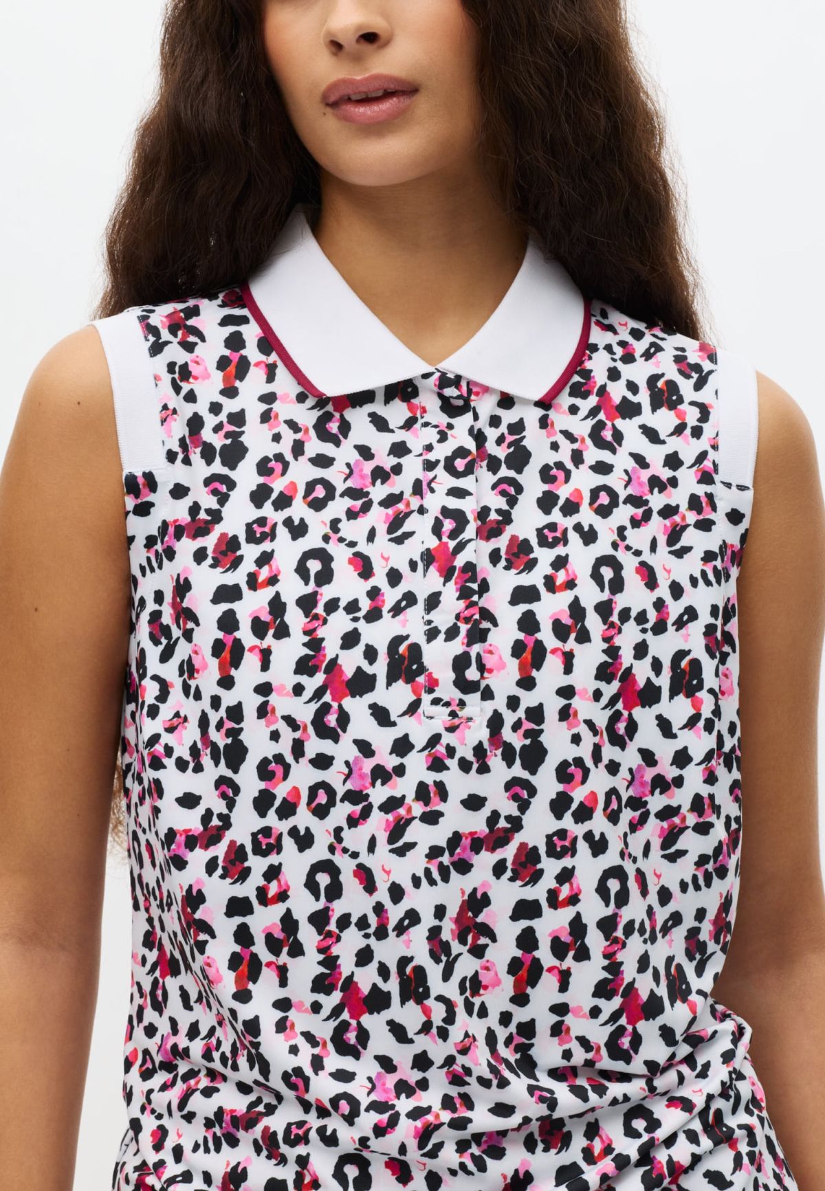 Deni Sleeveless Poloshirt, Leo Pink/Beet