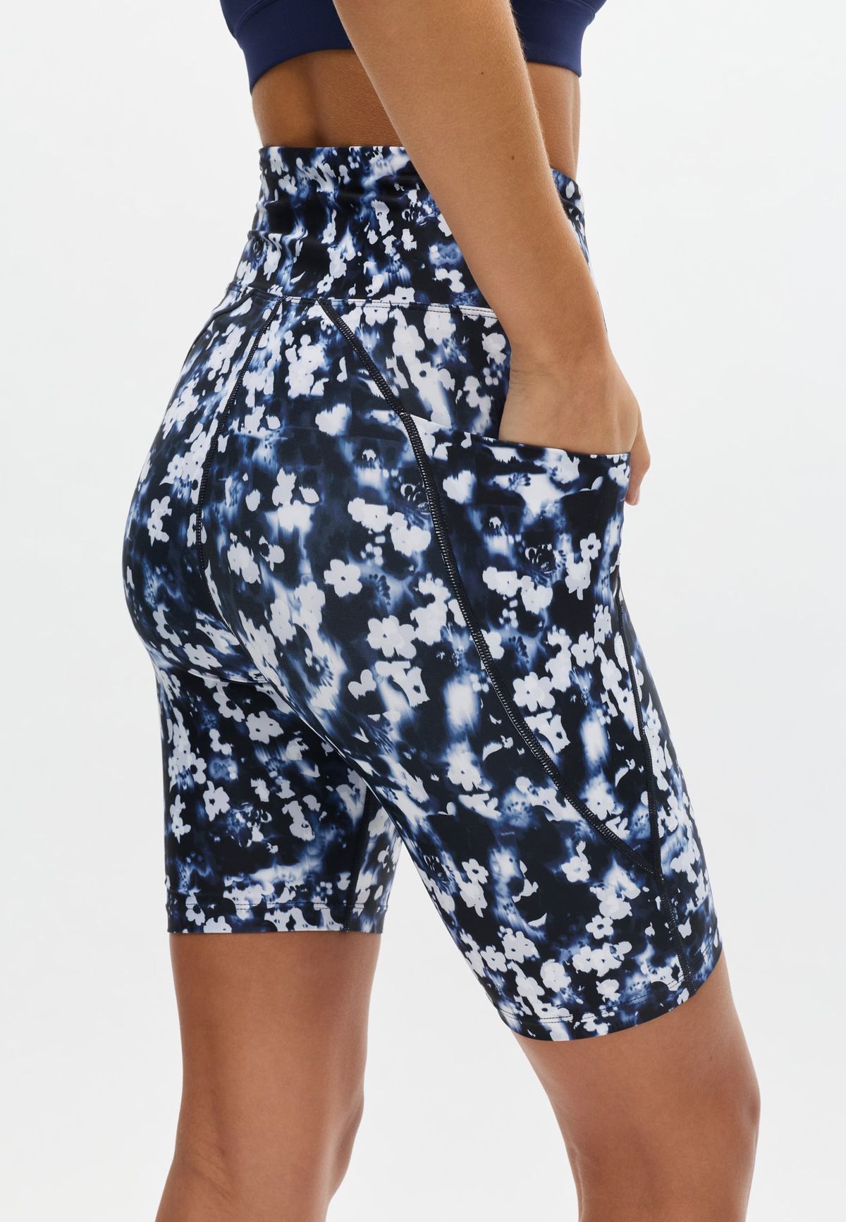 Flattering Printed Bike Tights, Indigo Bloom