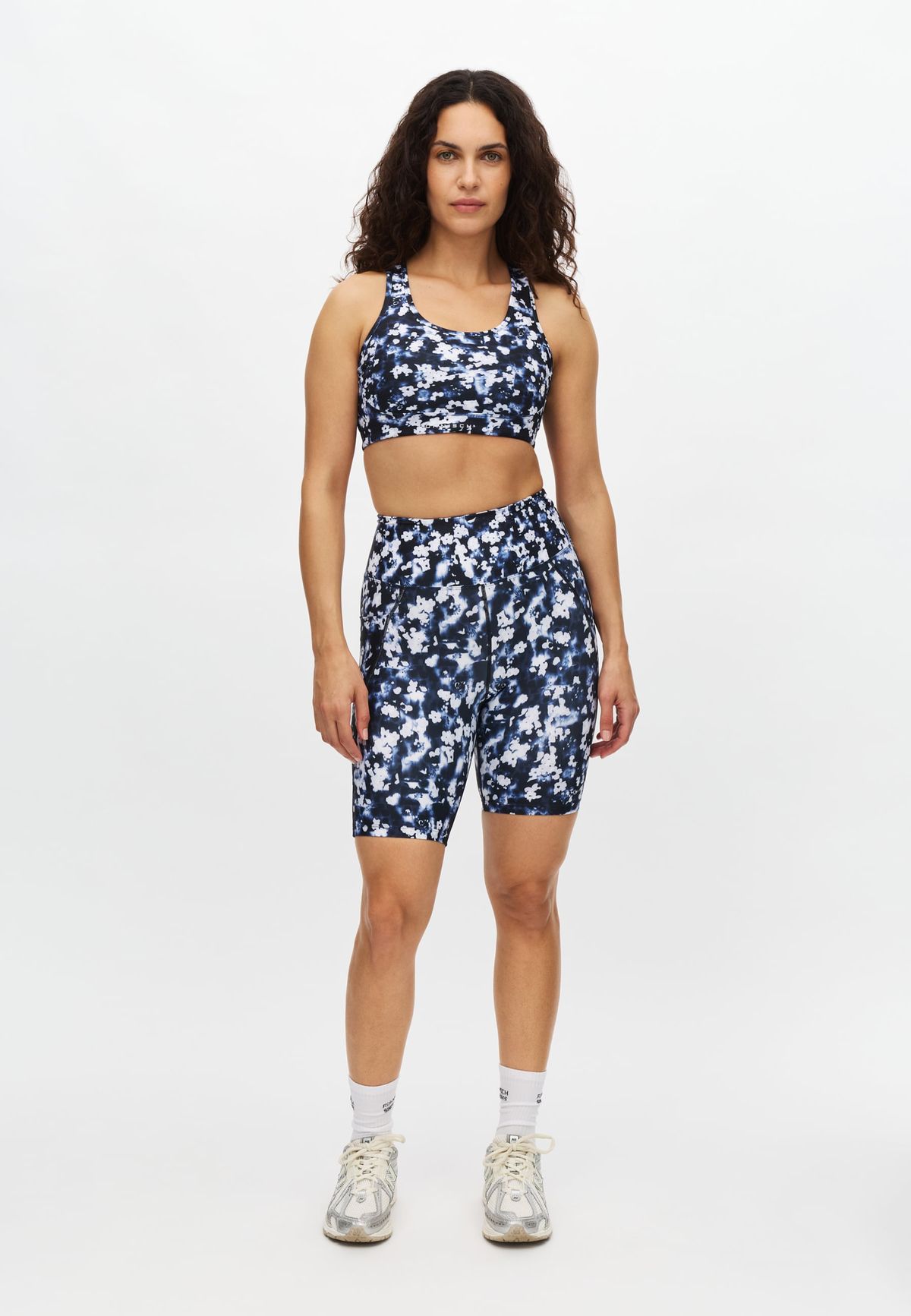 Flattering Printed Bike Tights, Indigo Bloom