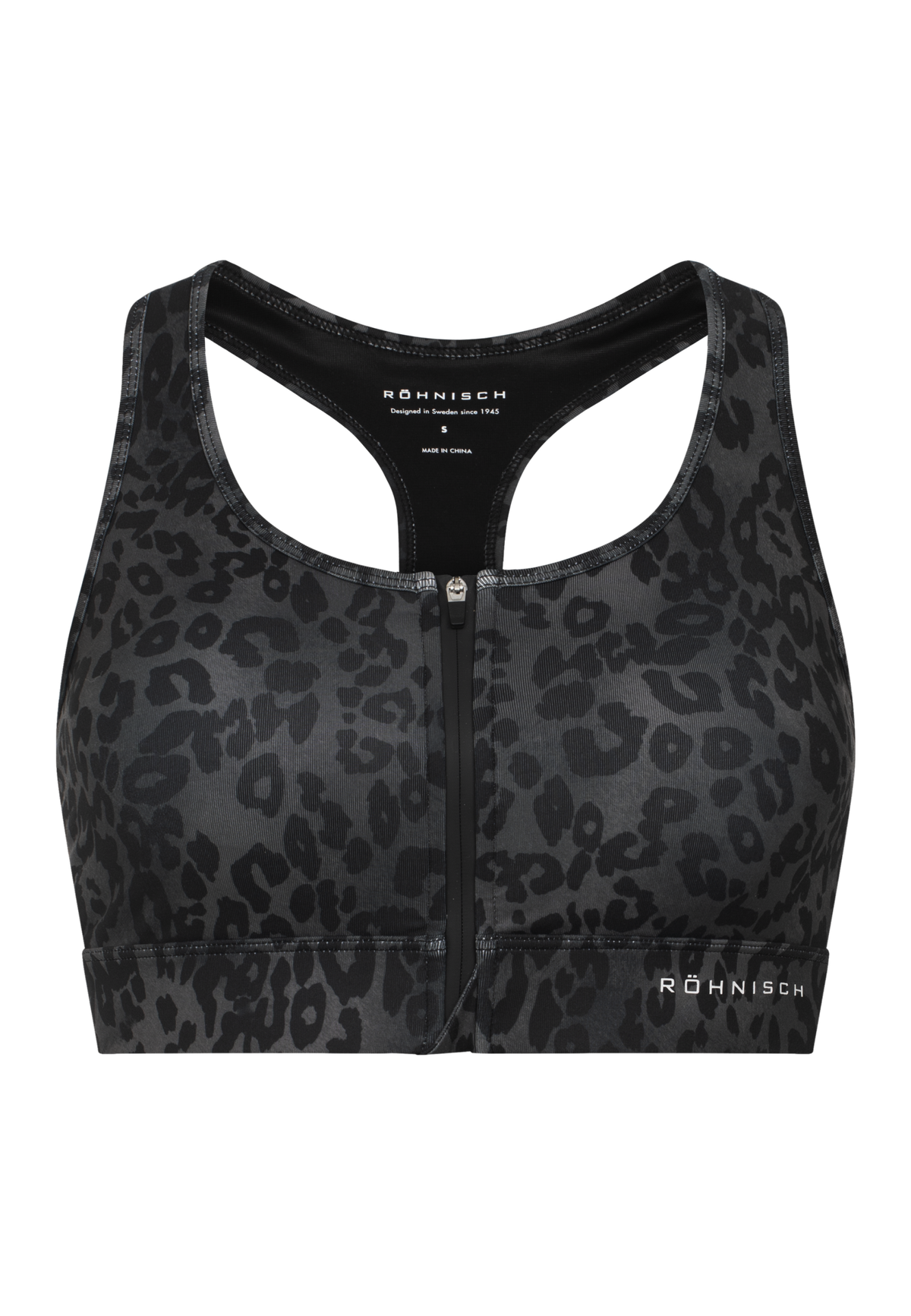 Essential Zip Sportsbra, Grey Leo Print