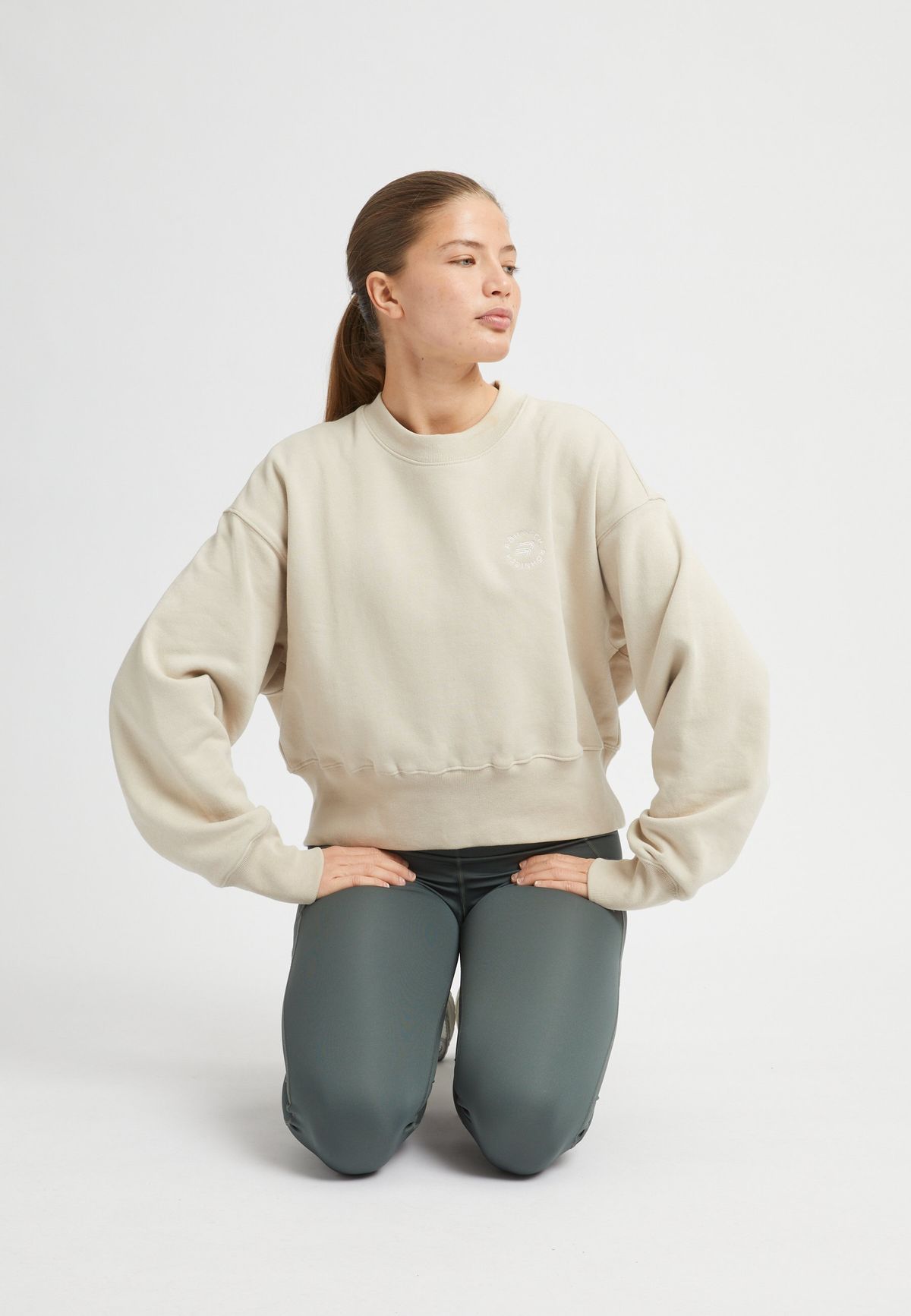 Cotton Cropped Sweatshirt, Peyote Beige