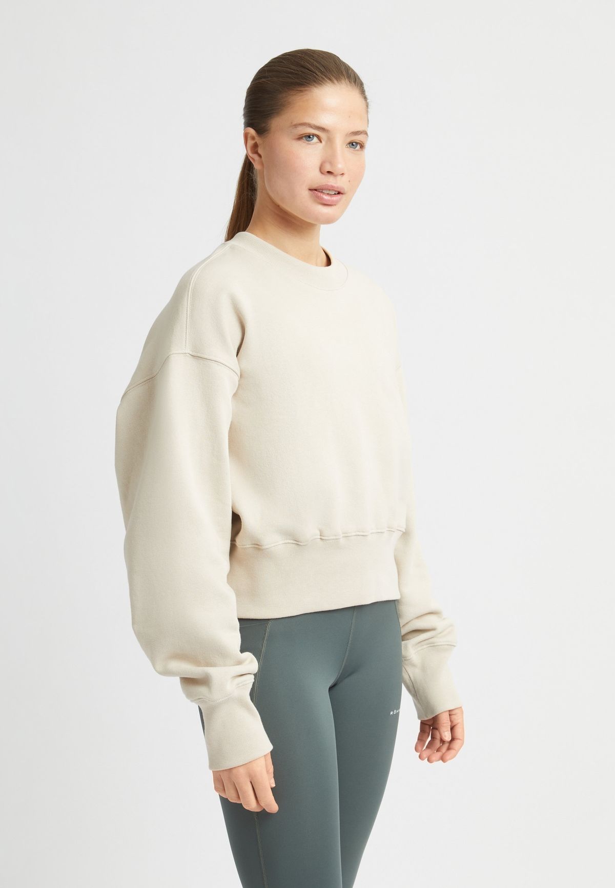 Cotton Cropped Sweatshirt, Peyote Beige