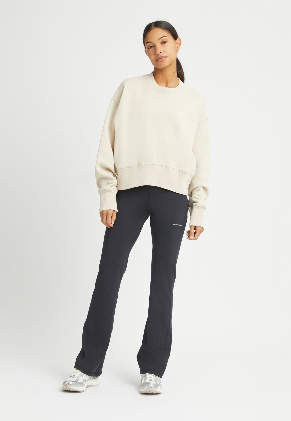 Cotton Cropped Sweatshirt, Peyote Beige