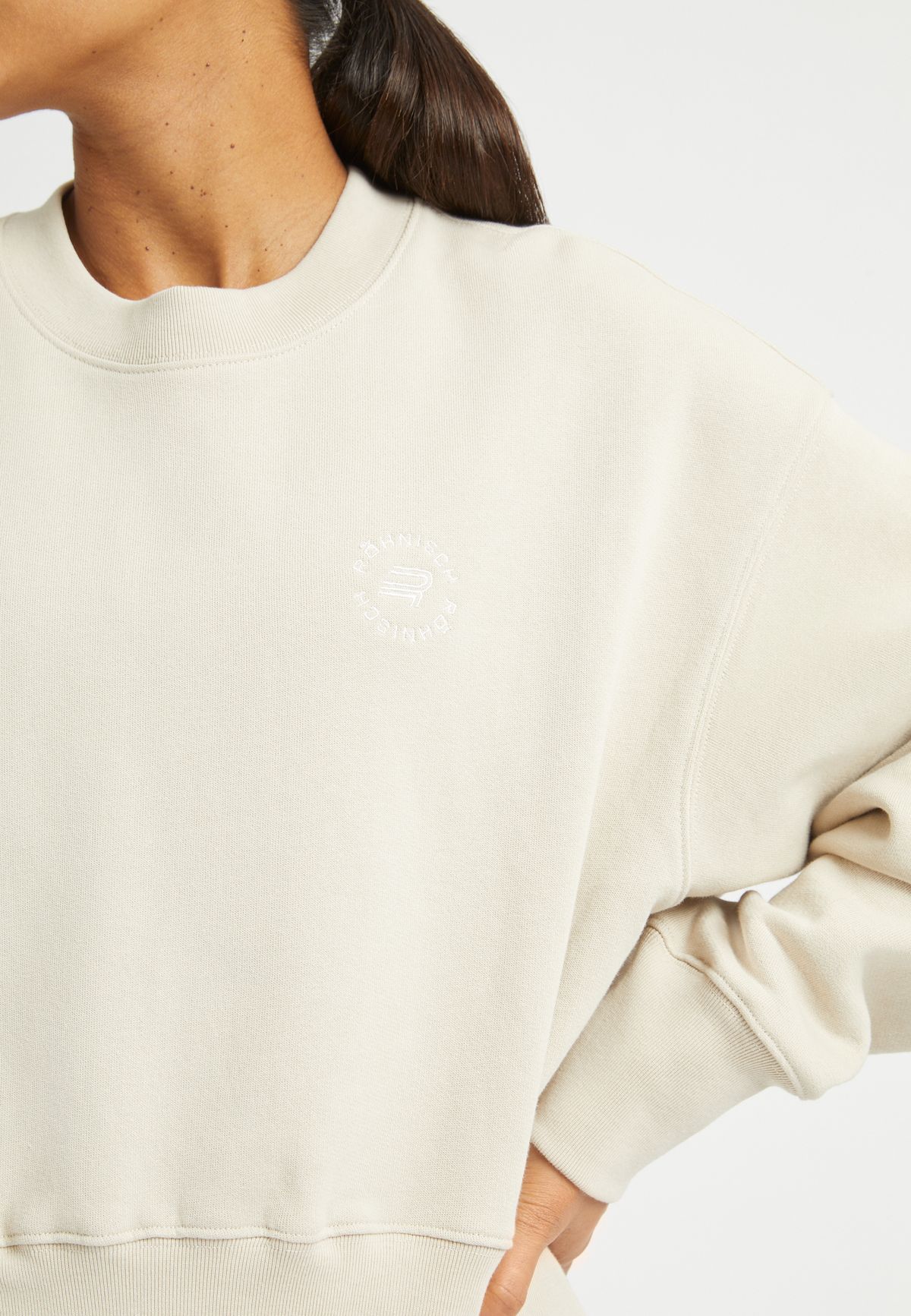 Cotton Cropped Sweatshirt, Peyote Beige