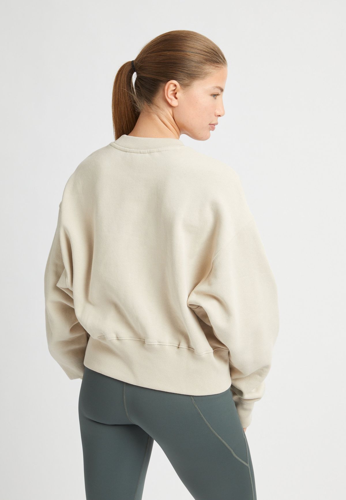 Cotton Cropped Sweatshirt, Peyote Beige