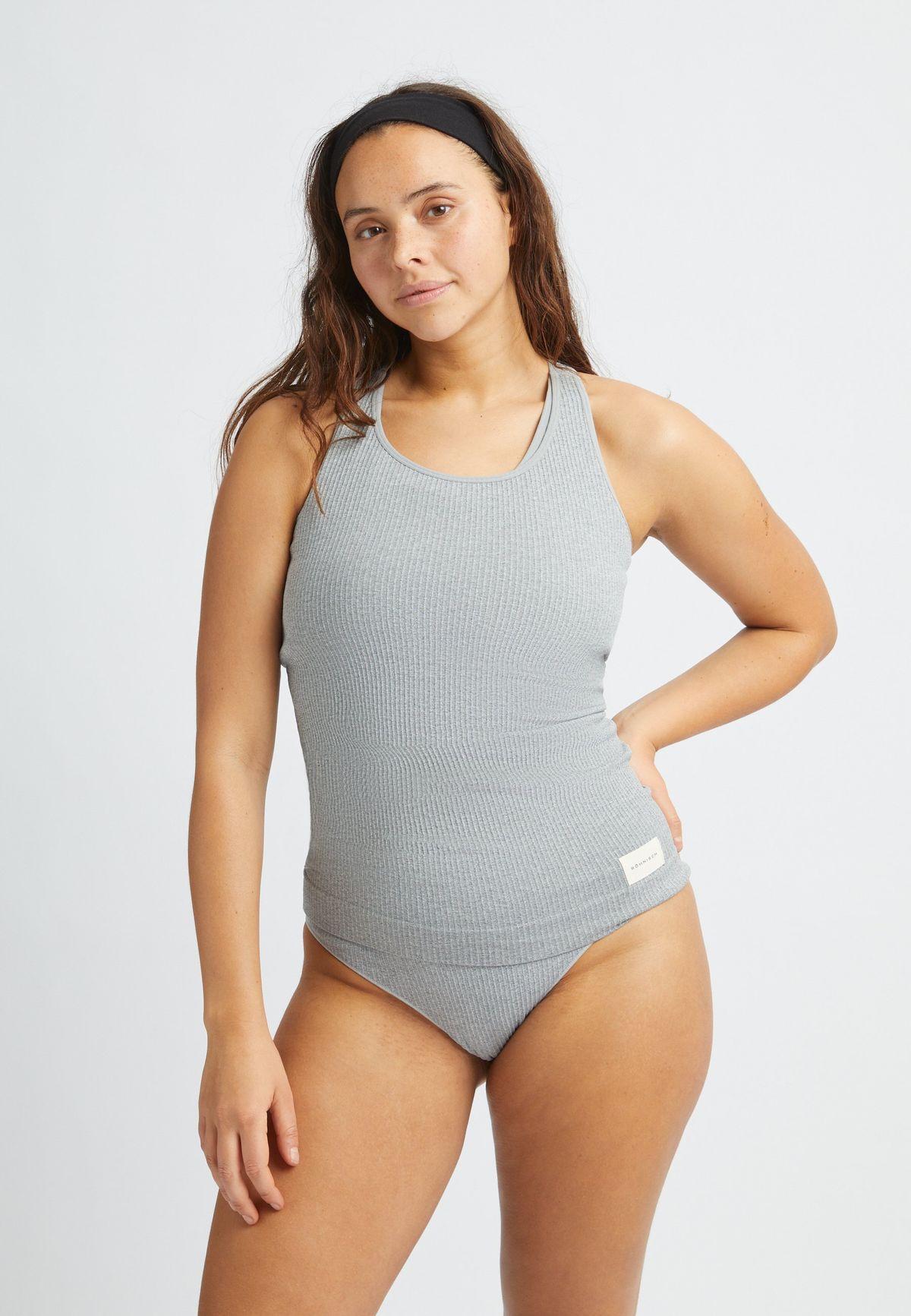 Micro Rib Singlet, Grey Melange