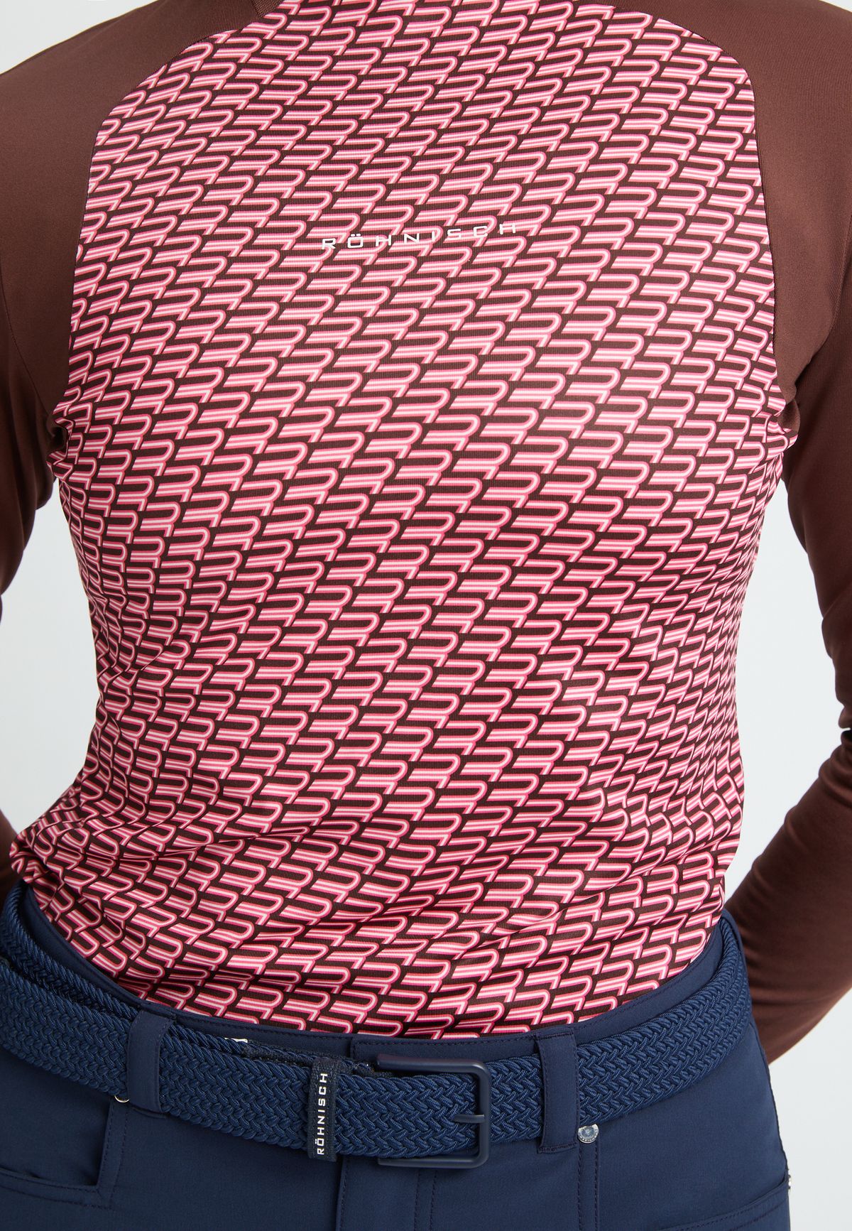 Ellie Brushed Long Sleeve Top, Carmine Rose Retro Mono