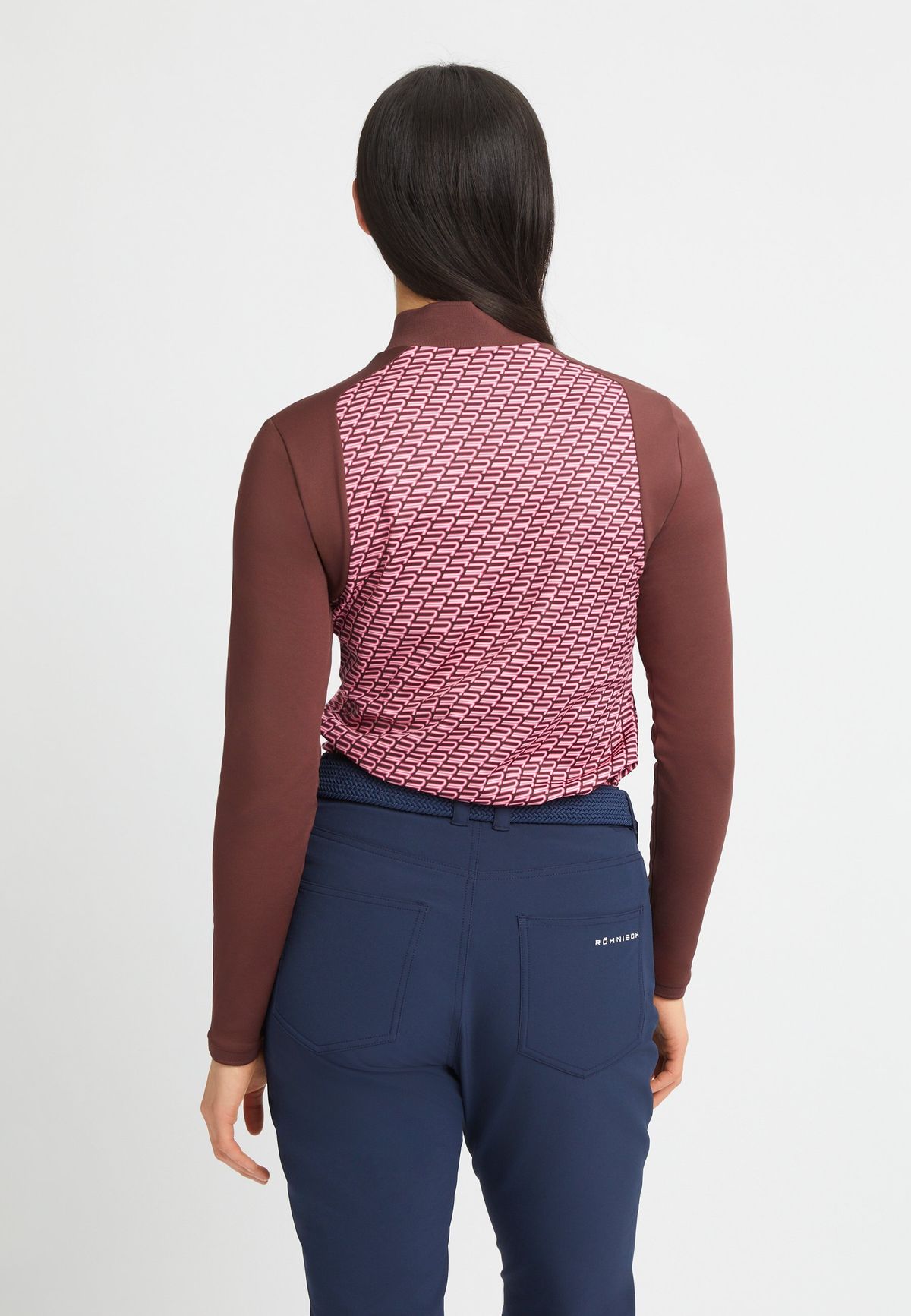 Ellie Brushed Long Sleeve Top, Carmine Rose Retro Mono