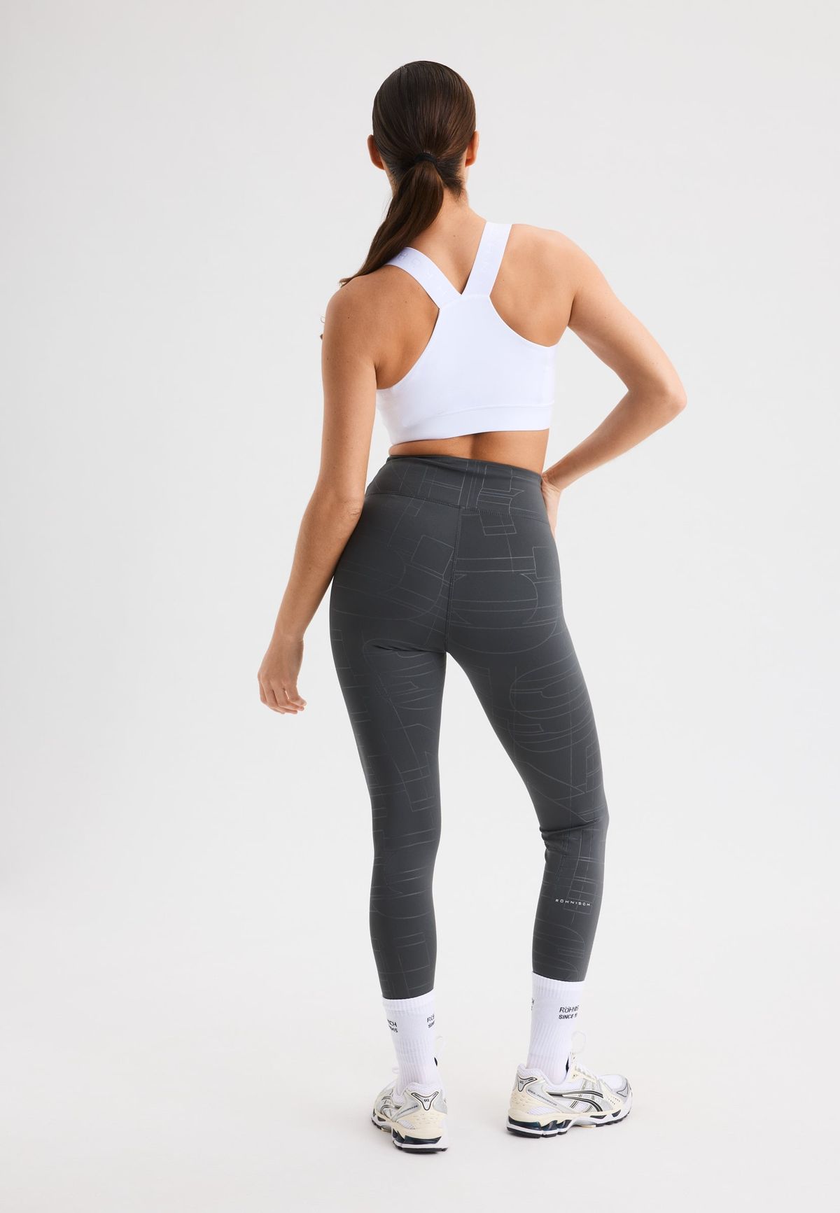 Logo Effect High Waist Tights, Grey Emblem Emboss