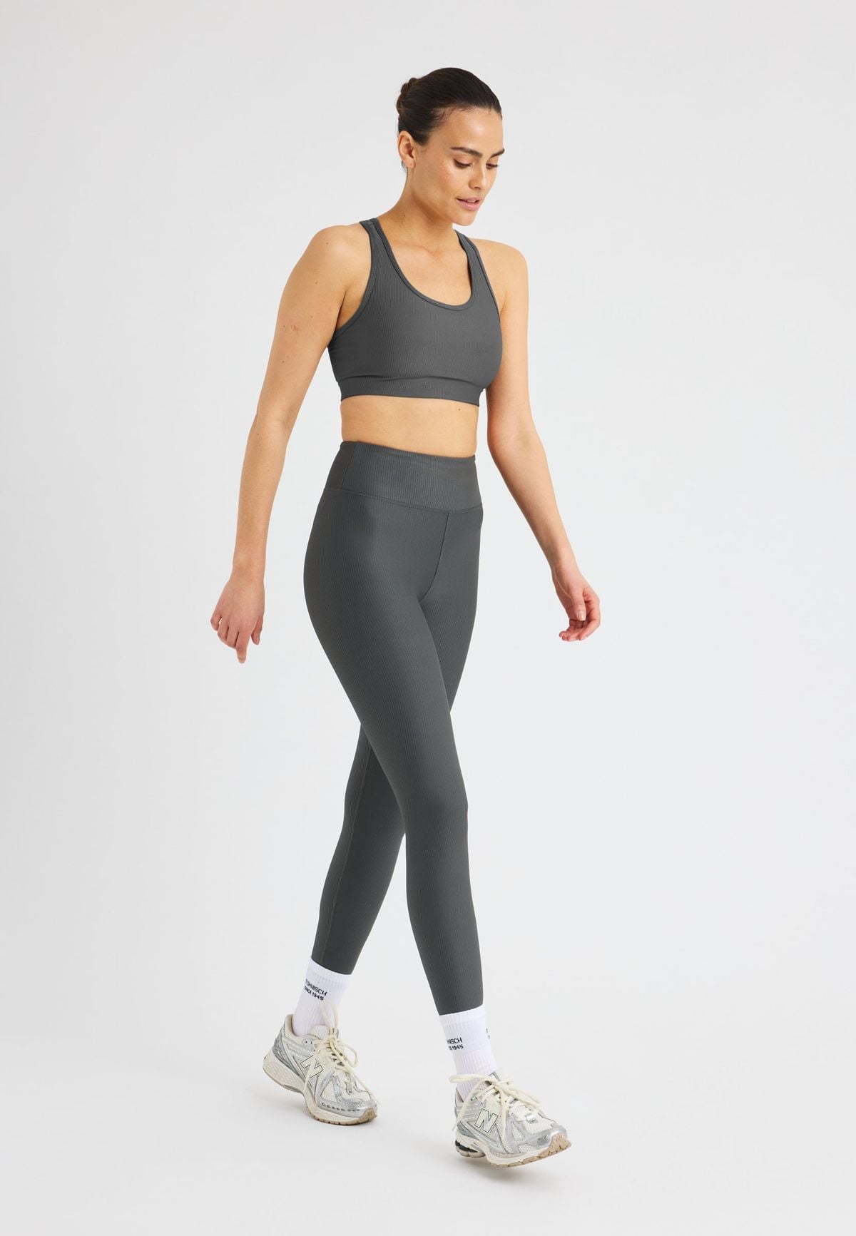 Ribbed R High Waist Tights, Dark Shadow