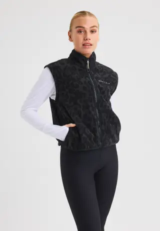 Thermal Zip Up Fleece Vest, Grey Leo Print