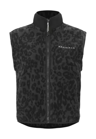 Thermal Zip Up Fleece Vest, Grey Leo Print