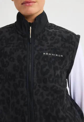 Thermal Zip Up Fleece Vest, Grey Leo Print