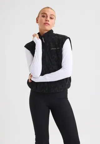 Thermal Zip Up Fleece Vest, Grey Leo Print