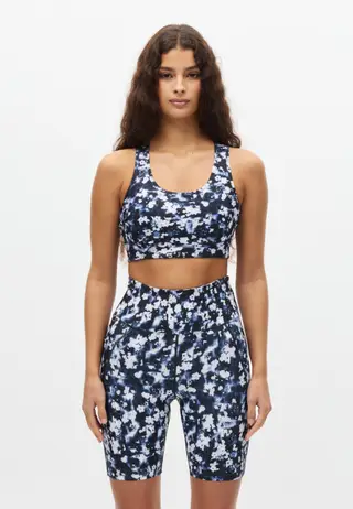 Printed Mesh Sportsbra, Indigo Bloom