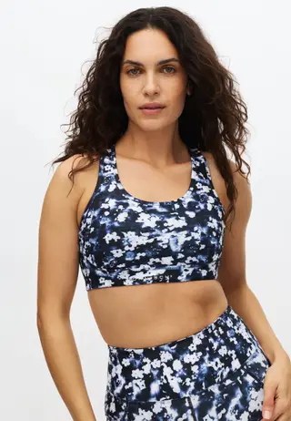 Printed Mesh Sportsbra, Indigo Bloom