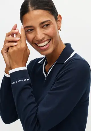 Swing Knitted Long Sleeve Poloshirt, Navy