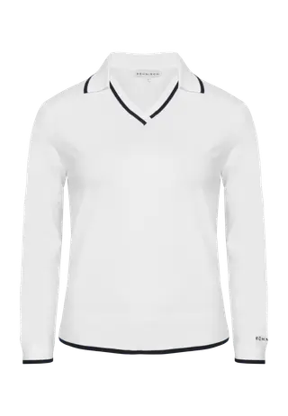Swing Knitted Long Sleeve Poloshirt, White/Navy