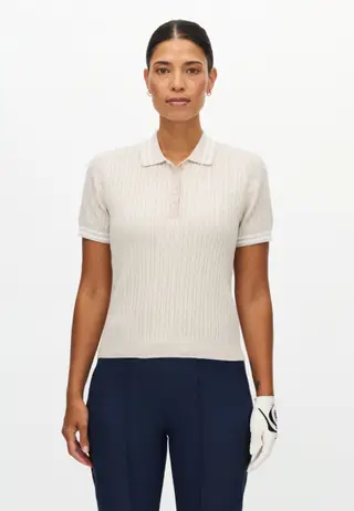Classic Cable Poloshirt, Oatmeal