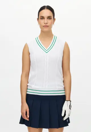 Cotton Cable Vest, White/Green