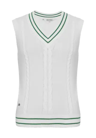 Cotton Cable Vest, White/Green