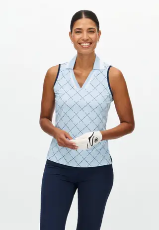 Essential Sleeveless Poloshirt, Micro R Check Skyway