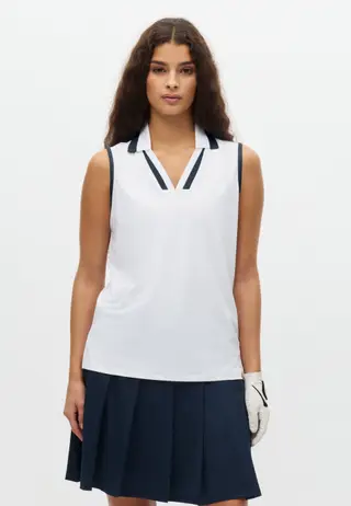 Essential Sleeveless Poloshirt, White/Navy