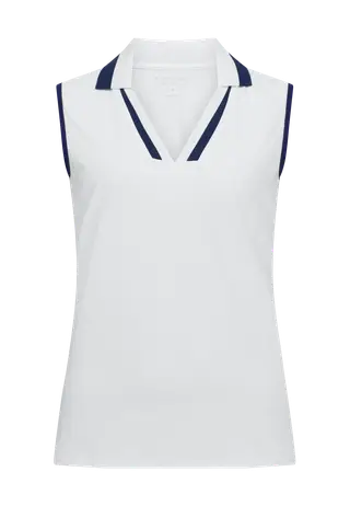 Essential Sleeveless Poloshirt, White/Navy
