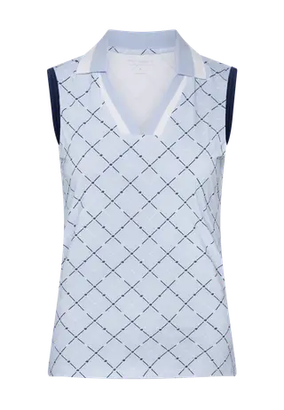 Essential Sleeveless Poloshirt, Micro R Check Skyway