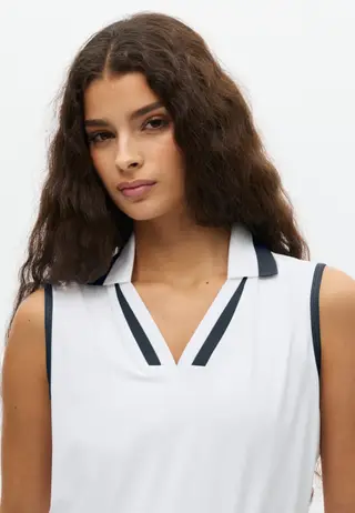 Essential Sleeveless Poloshirt, White/Navy
