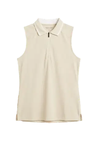 Rib Sleeveless Poloshirt, Oatmeal