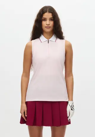 Rib Sleeveless Poloshirt, Cradle Pink