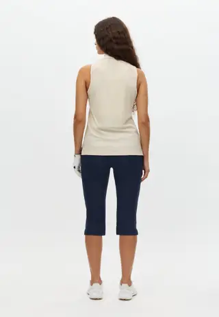 Rib Sleeveless Poloshirt, Oatmeal
