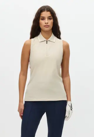 Rib Sleeveless Poloshirt, Oatmeal