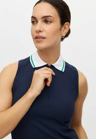 Rib Sleeveless Poloshirt, Navy