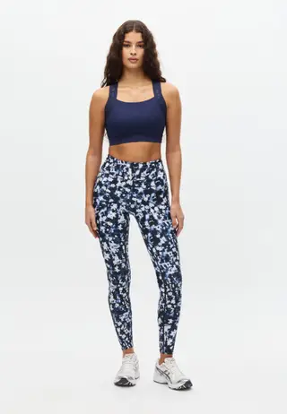 Printed High Waist Tights, Indigo Bloom