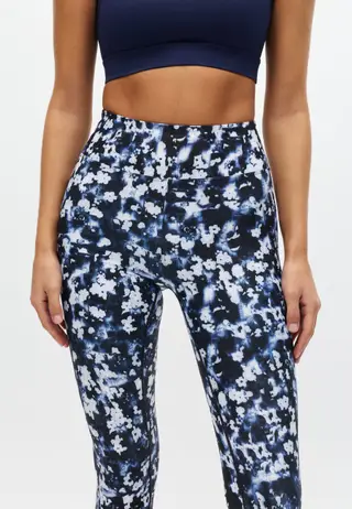 Printed High Waist Tights, Indigo Bloom