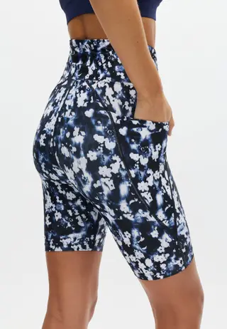 Flattering Printed Bike Tights, Indigo Bloom
