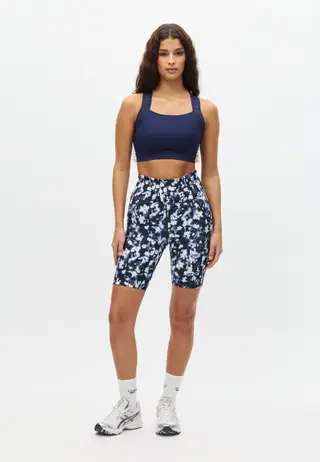 Flattering Printed Bike Tights, Indigo Bloom
